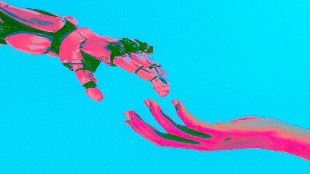 AI aur insaan ke beech collaboration ka symbolic image